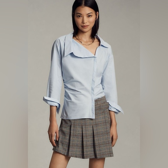 Maeve Asymmetrical Buttondown Shirt, Women’s Sky Blue Blouse, Size XXS - Picture 3 of 16